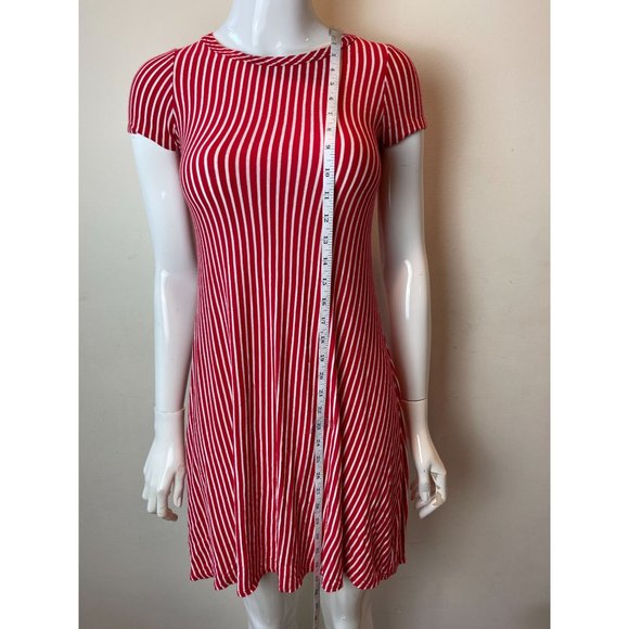 TMG Women Striped Mini Dress Cap Sleeve Stretch Round Neck Knitted Red White S - Picture 3 of 7